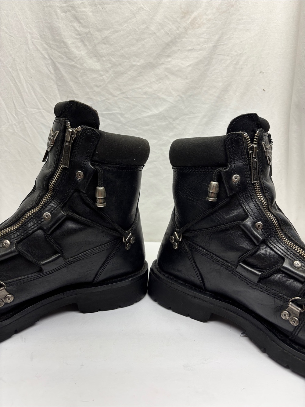 Harley-Davidson Black Leather Moto Zip Lace Boots, SZ 11 - Picture 5 of 8